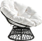 Wicker Papasan Chair with 360-Degree Swivel, Grey Frame with White Cushion