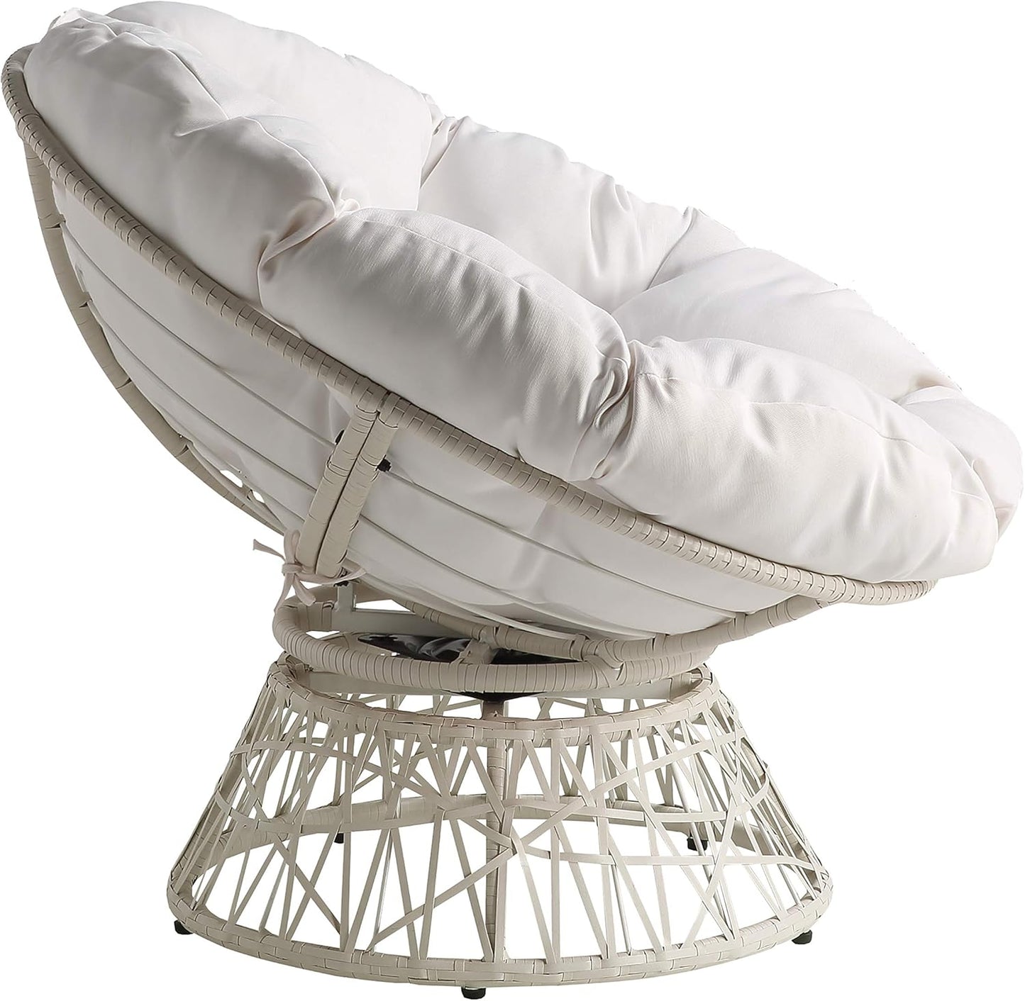 Papasan Chair with 360-Degree Swivel, White Frame with White Cushion