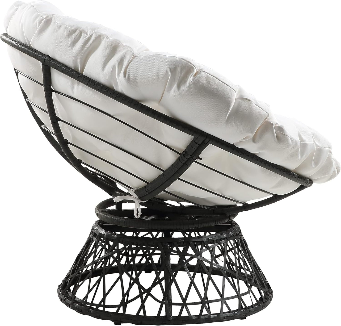 Wicker Papasan Chair with 360-Degree Swivel, Grey Frame with White Cushion