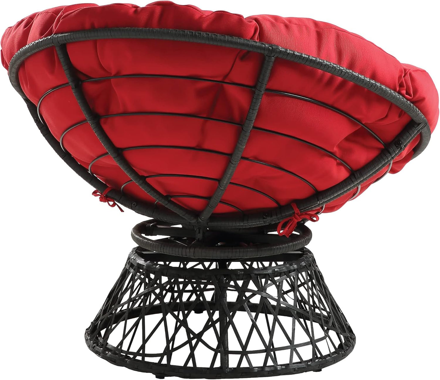 Papasan Chair with 360-Degree Swivel, Grey Frame with Red Cushion