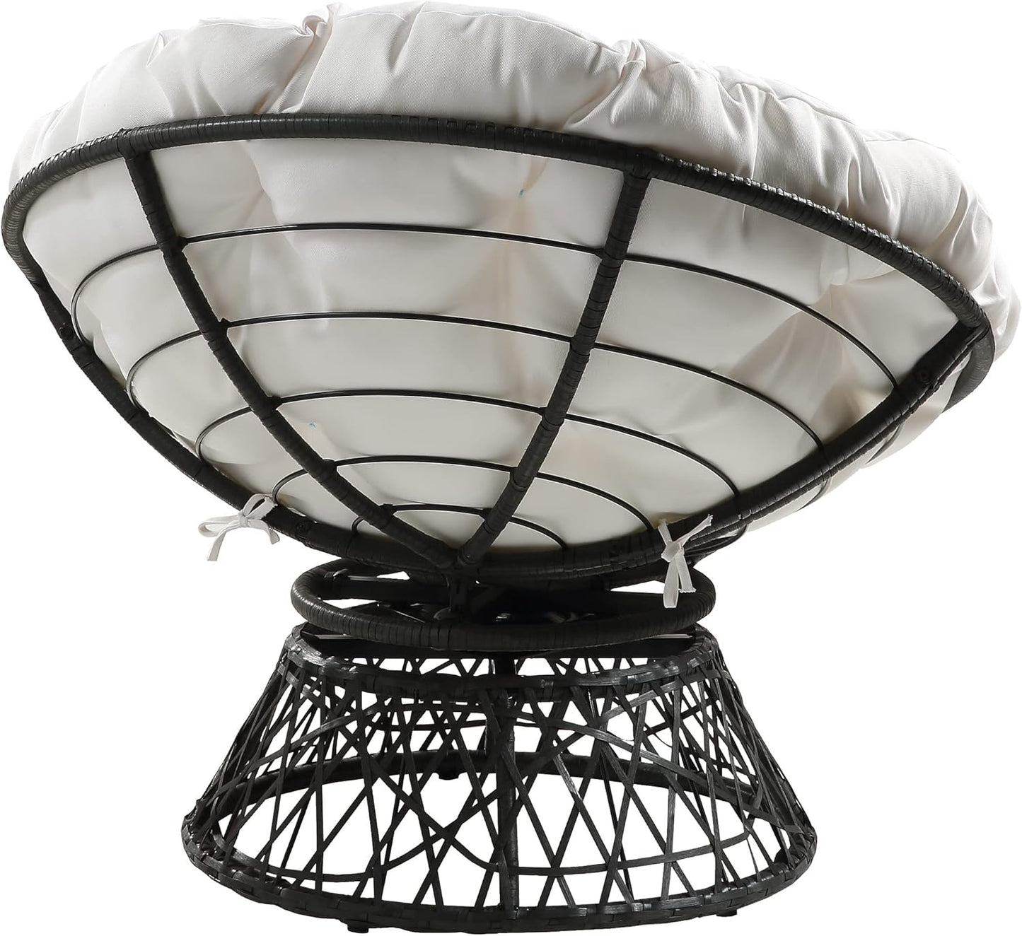 Wicker Papasan Chair with 360-Degree Swivel, Grey Frame with White Cushion