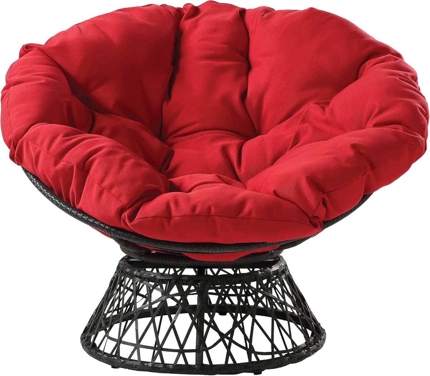 Papasan Chair with 360-Degree Swivel, Grey Frame with Red Cushion