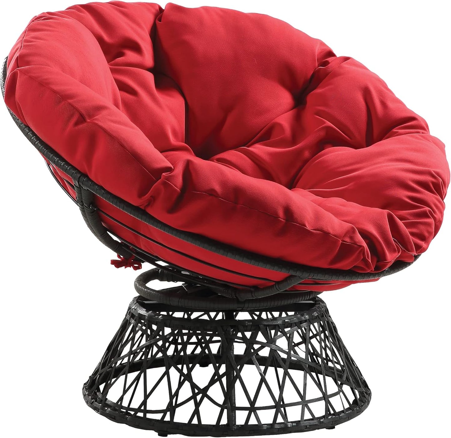 Papasan Chair with 360-Degree Swivel, Grey Frame with Red Cushion
