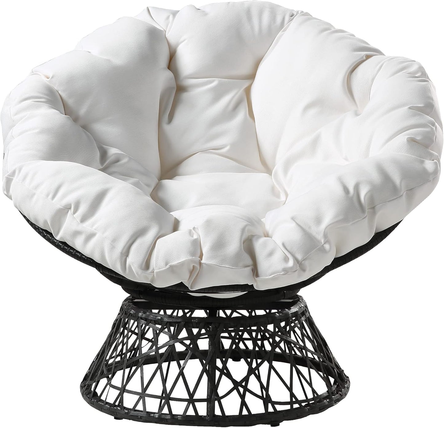 Wicker Papasan Chair with 360-Degree Swivel, Grey Frame with White Cushion