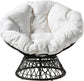 Wicker Papasan Chair with 360-Degree Swivel, Grey Frame with White Cushion