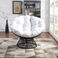 Wicker Papasan Chair with 360-Degree Swivel, Grey Frame with White Cushion