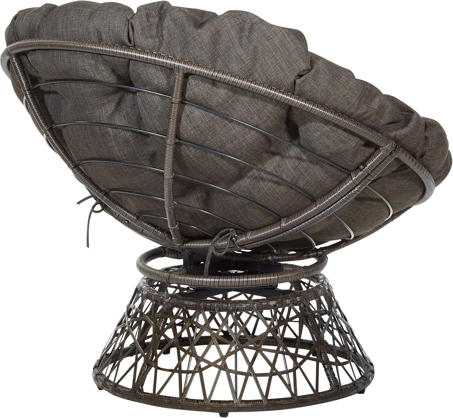 Wicker Papasan Chair with 360-Degree Swivel, Brown Frame with Brown Cushion