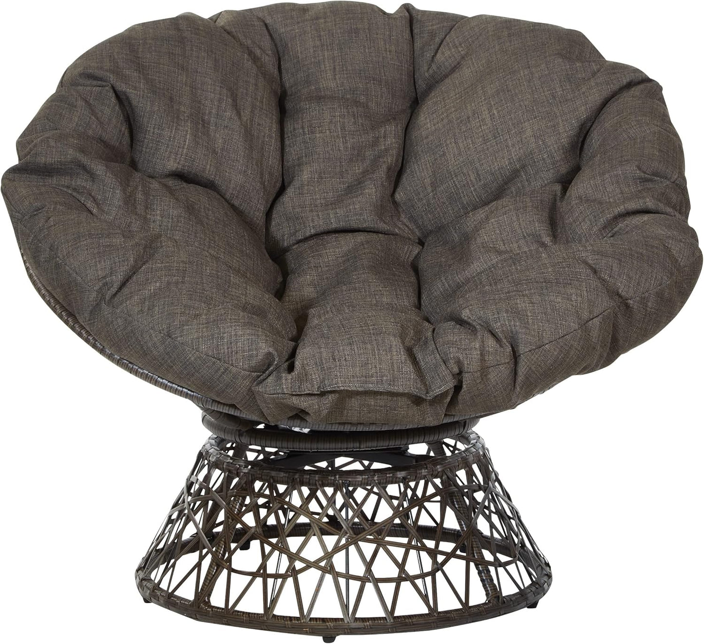 Wicker Papasan Chair with 360-Degree Swivel, Brown Frame with Brown Cushion