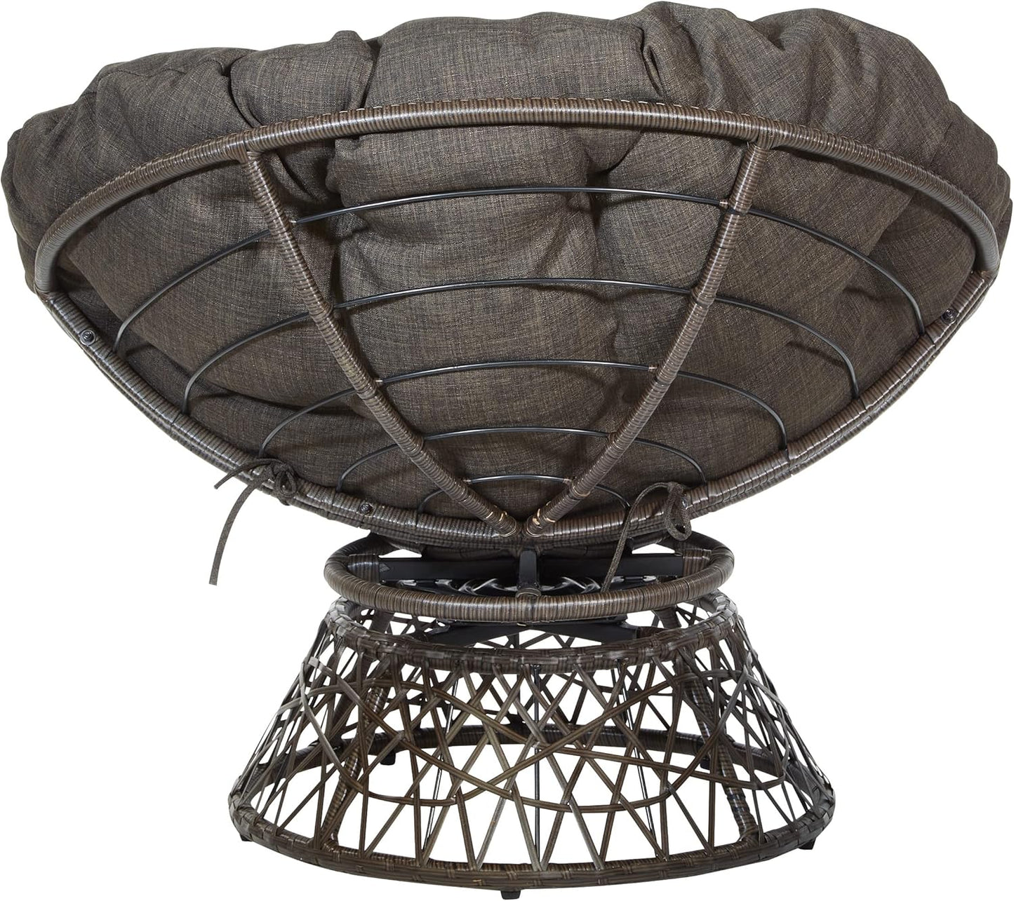 Wicker Papasan Chair with 360-Degree Swivel, Brown Frame with Brown Cushion