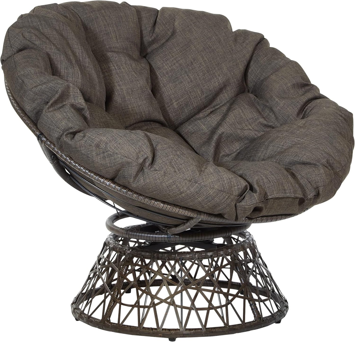 Wicker Papasan Chair with 360-Degree Swivel, Brown Frame with Brown Cushion