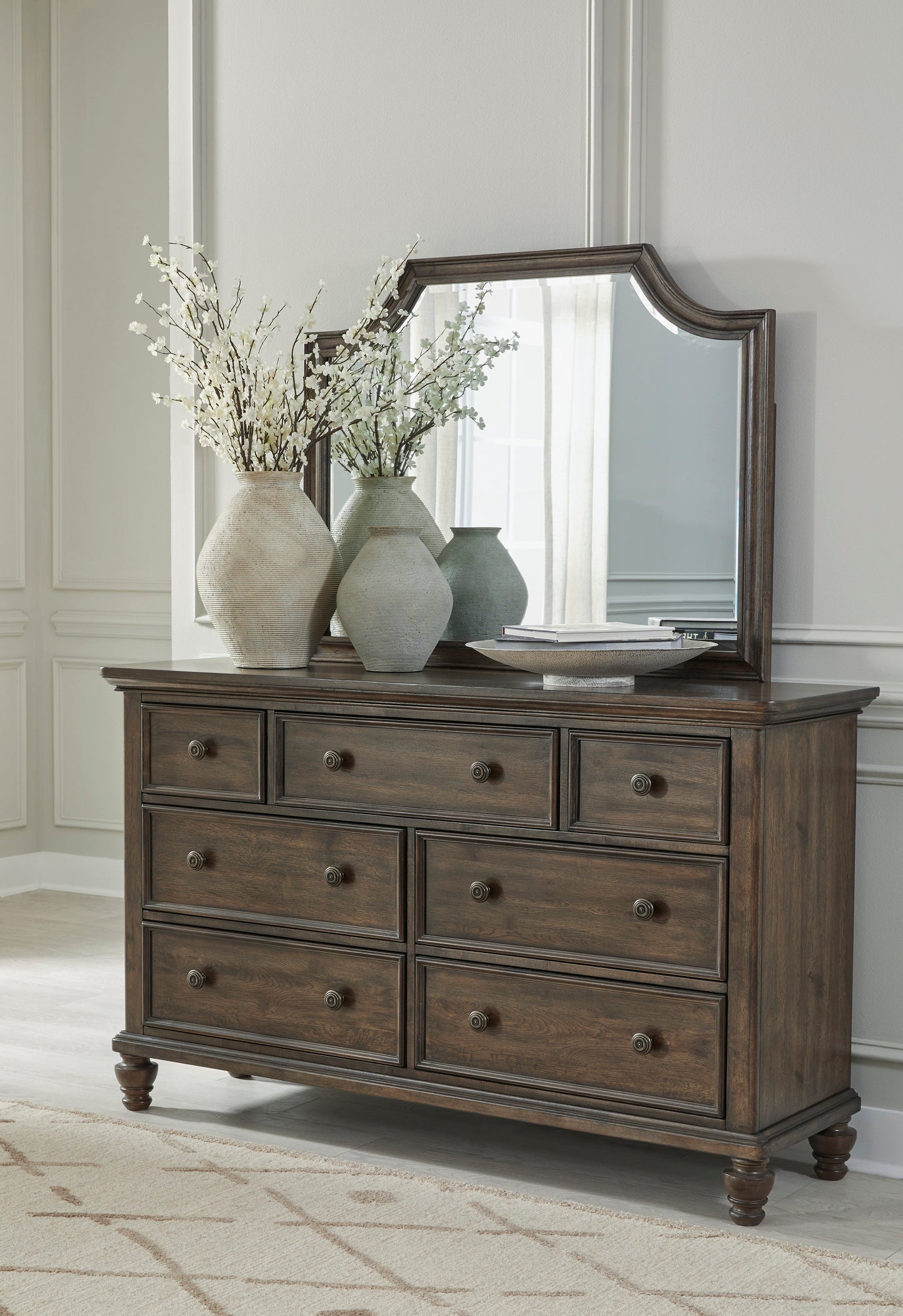 Veramond Queen Bedroom Package with Mirrored Dresser and  1 Nightstand