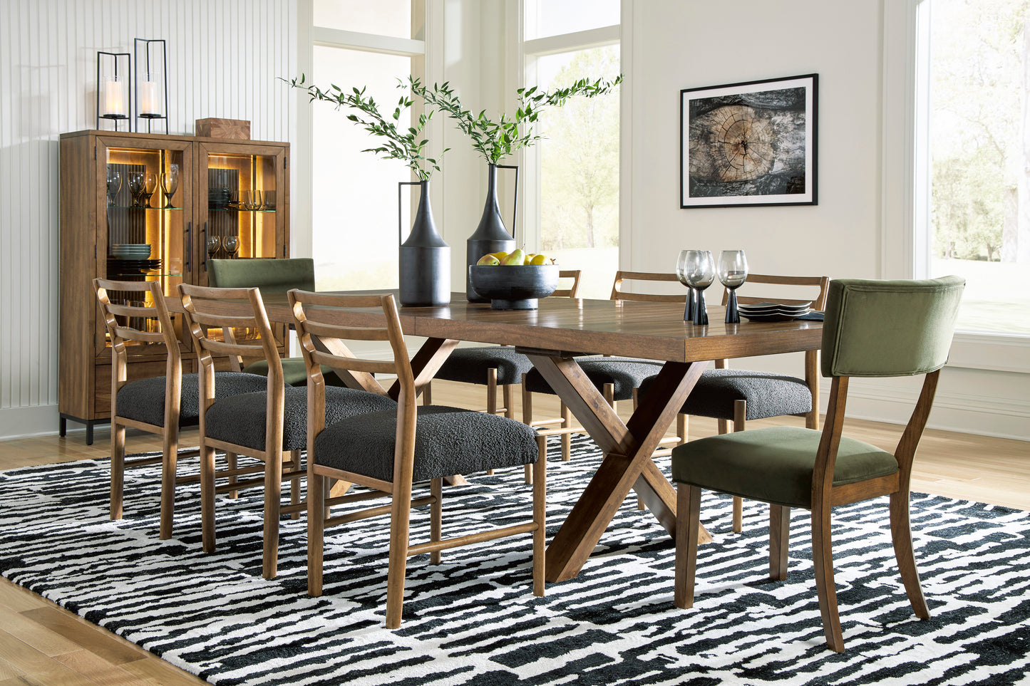 Steenlage Brown Dining Table and 8 Chairs