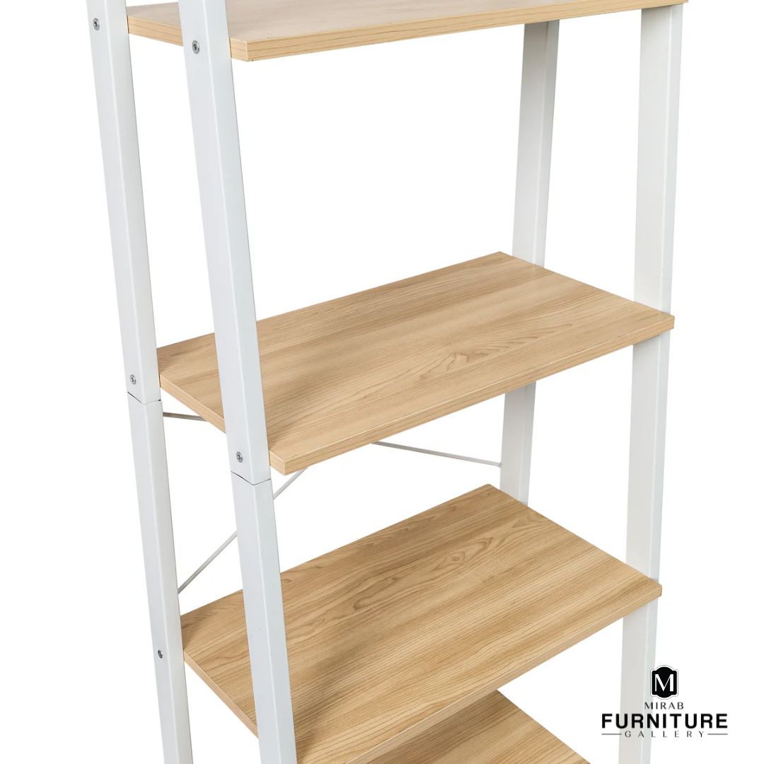Natural/White 5-Tier Wood and Metal A-Frame Ladder Shelf