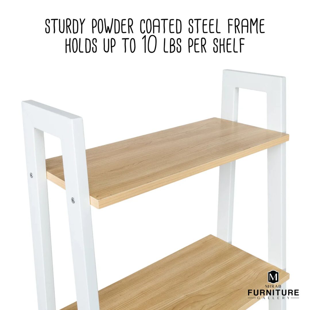 Natural/White 5-Tier Wood and Metal A-Frame Ladder Shelf