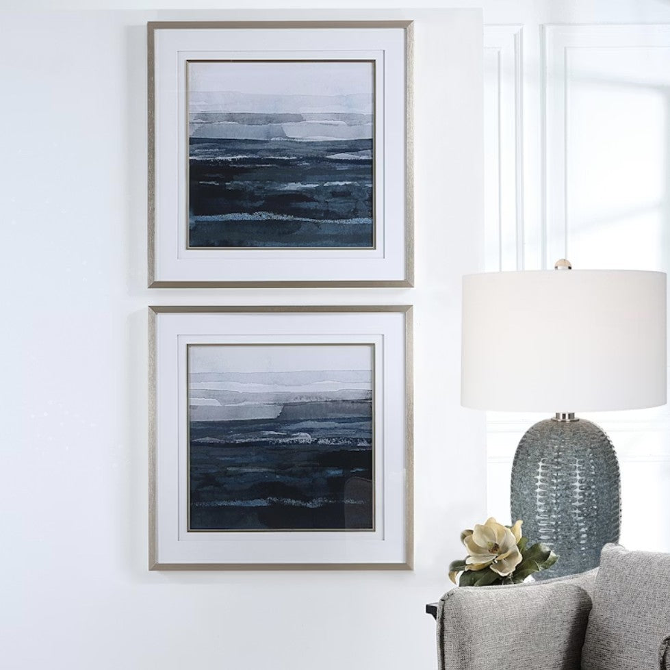 Rising Blue Abstract Framed Prints Set of 2