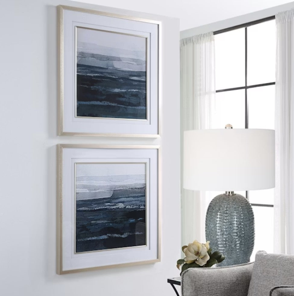 Rising Blue Abstract Framed Prints Set of 2