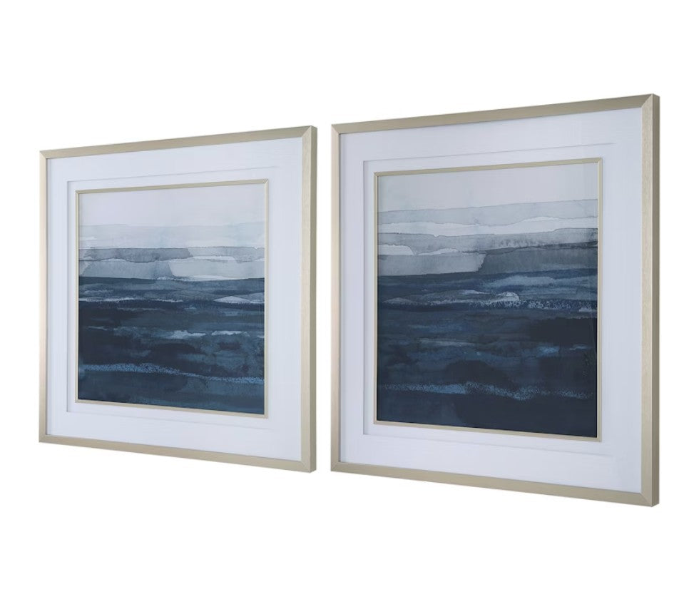 Rising Blue Abstract Framed Prints Set of 2