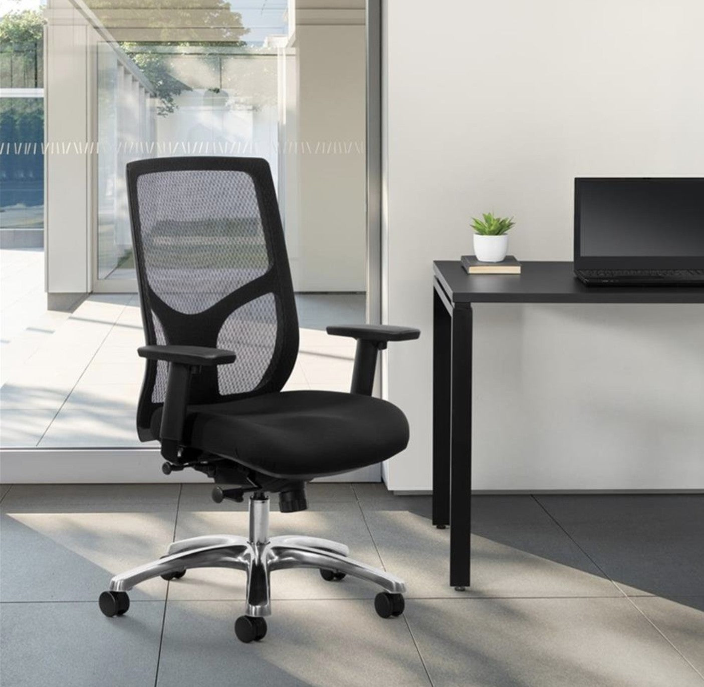 Office Star Products ProGrid High-Back Ergonomic Office Chair, Black Mesh back and Dillion Leather seat with 275 lb Weight Capacity