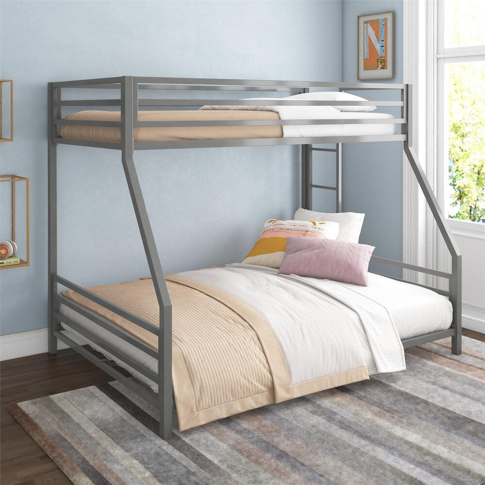 COEN KID'S BUNK BED WITH REVERSIBLE LADDER, TWIN OVER  FULL, GREY