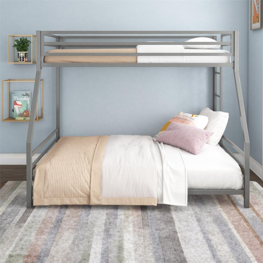 COEN KID'S BUNK BED WITH REVERSIBLE LADDER, TWIN OVER  FULL, GREY