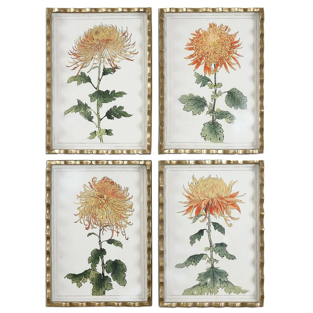 TANGERINE SPIDER MUMS SET/4