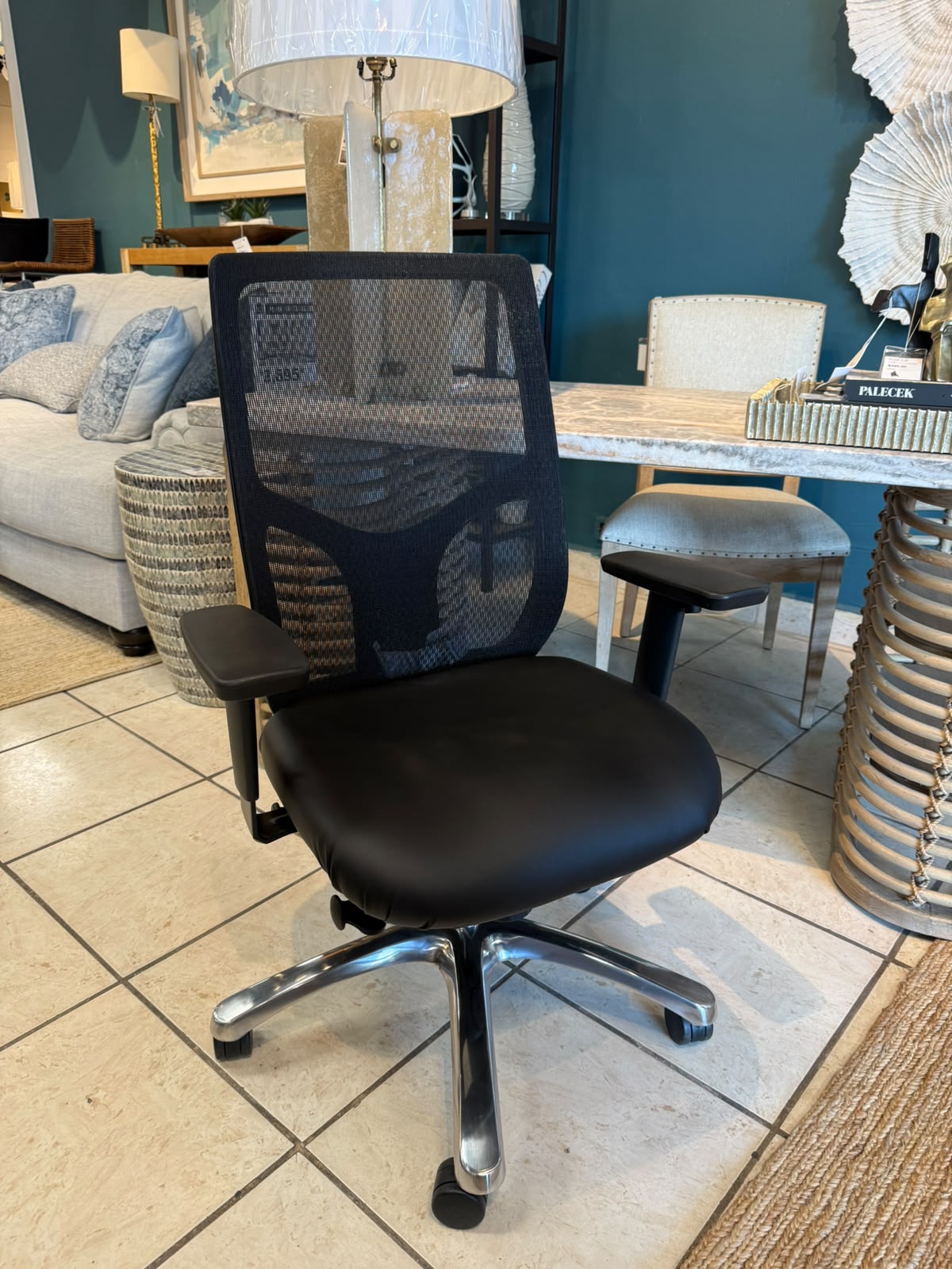 Office Star Products ProGrid High-Back Ergonomic Office Chair, Black Mesh back and Dillion Leather seat with 275 lb Weight Capacity