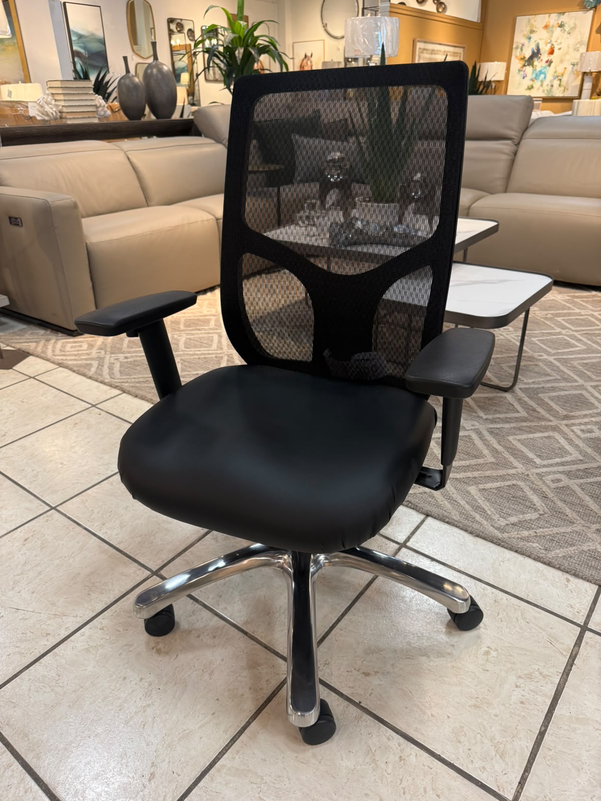 Office Star Products ProGrid High-Back Ergonomic Office Chair, Black Mesh back and Dillion Leather seat with 275 lb Weight Capacity