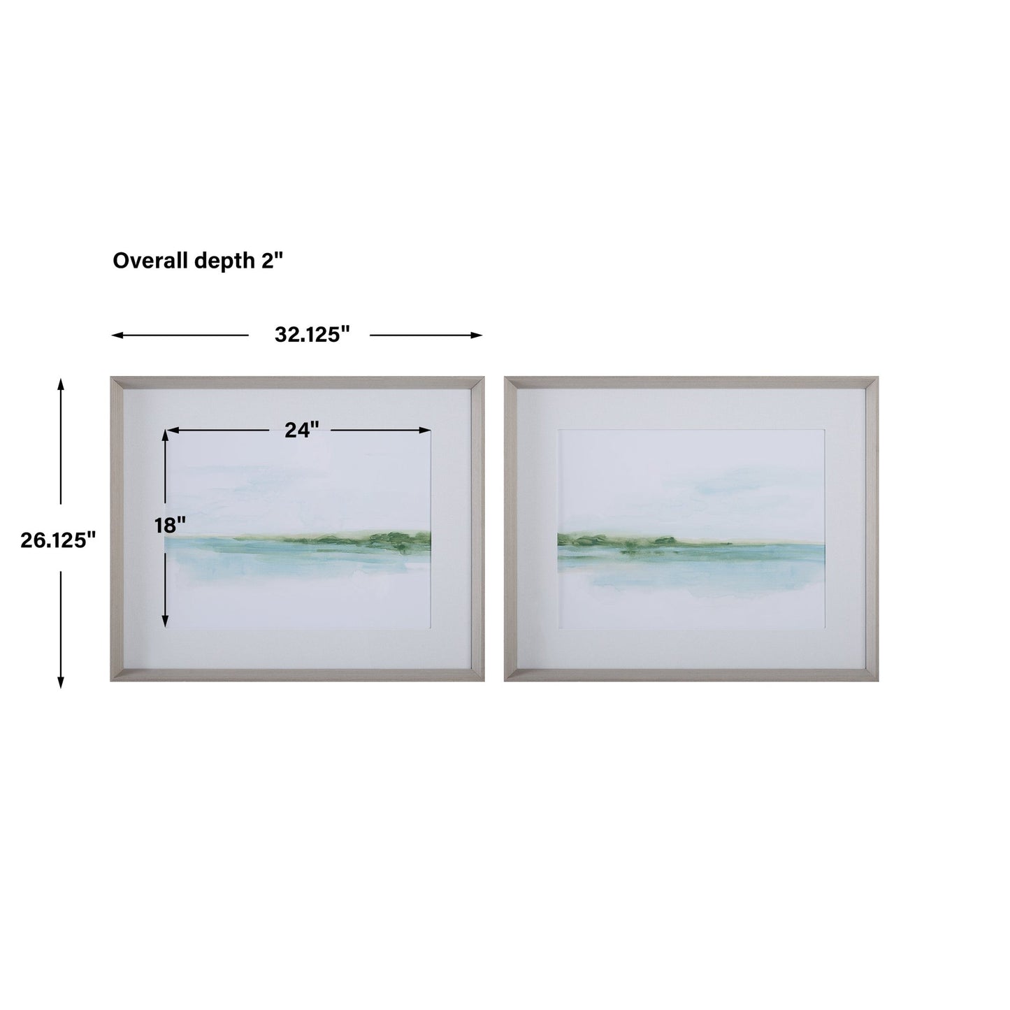 GREEN RIBBON COAST FRAMED PRINT Set of 2