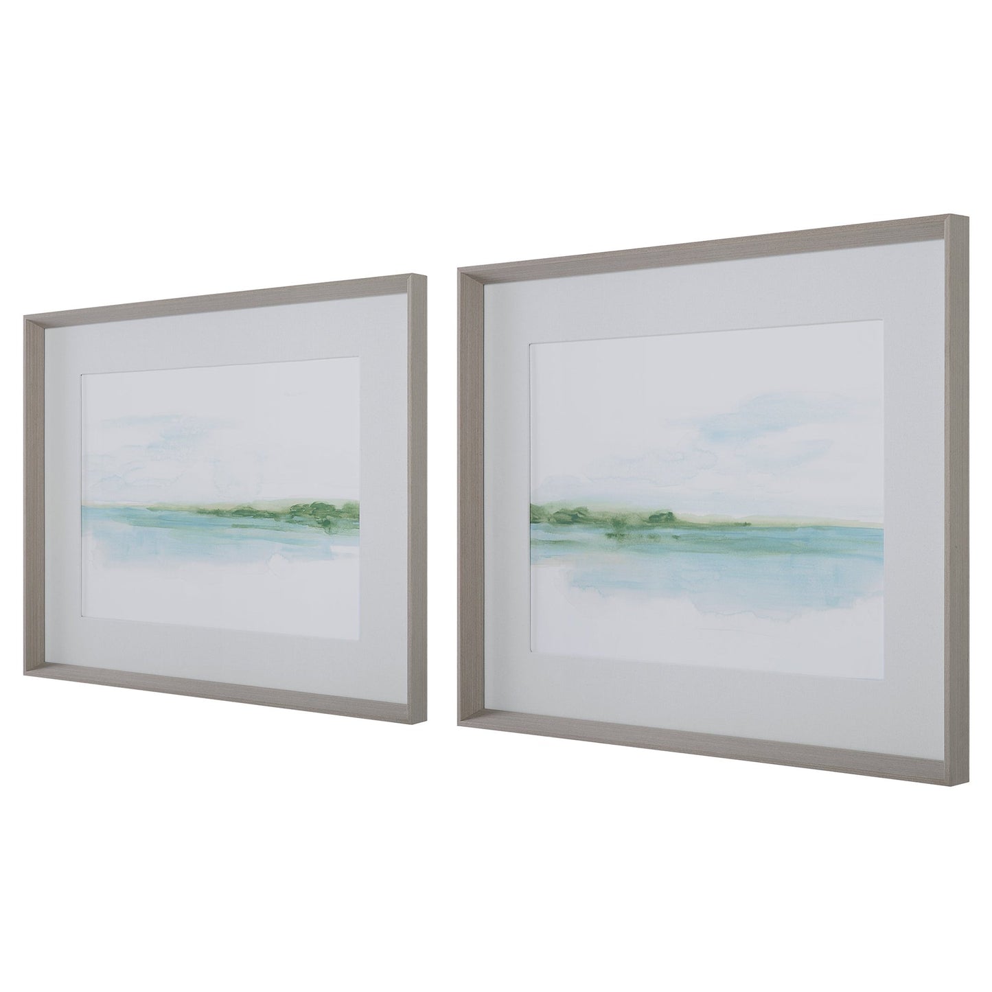 GREEN RIBBON COAST FRAMED PRINT Set of 2