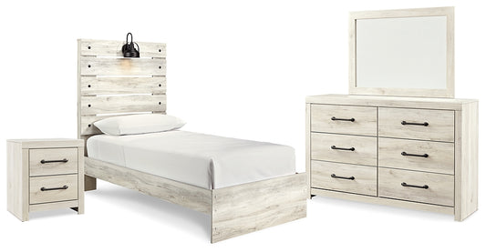 Cambeck Twin Panel Bed with Mirrored Dresser and Nightstand