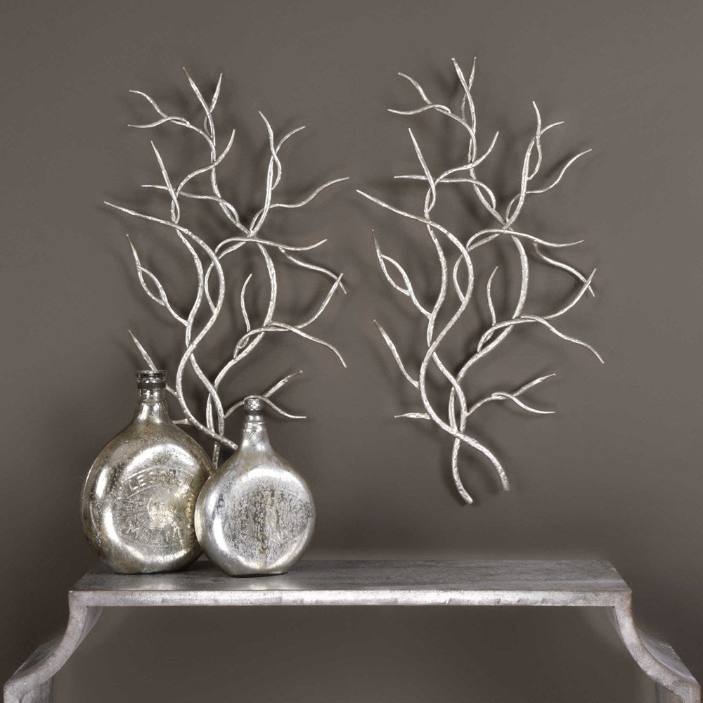 SILVER BRANCHES METAL WALL DECOR, S/2