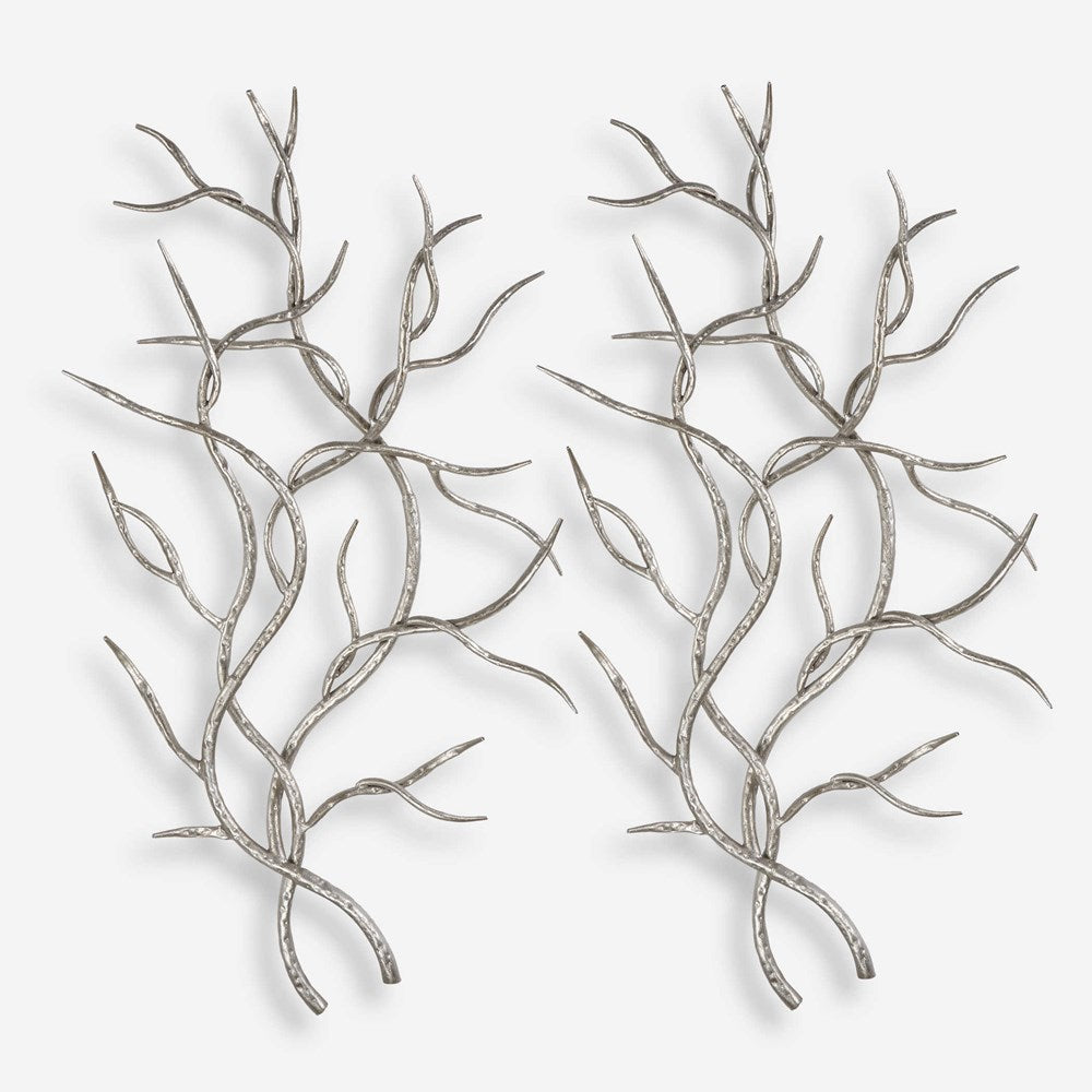 SILVER BRANCHES METAL WALL DECOR, S/2