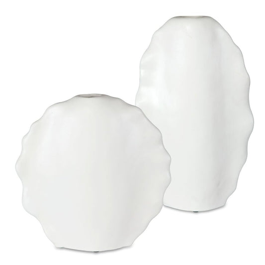 Ruffled Feathers Outdoor Vases, White, S/2