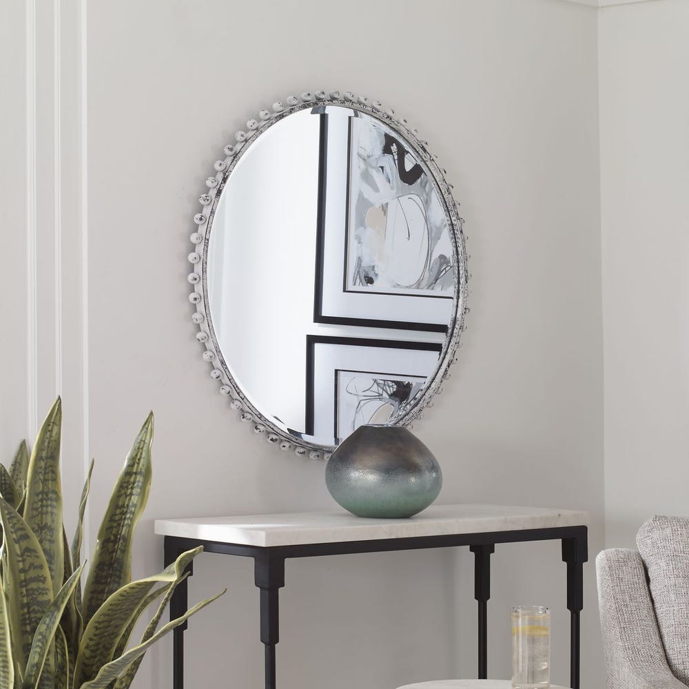 Taza Round Mirror, Antique White