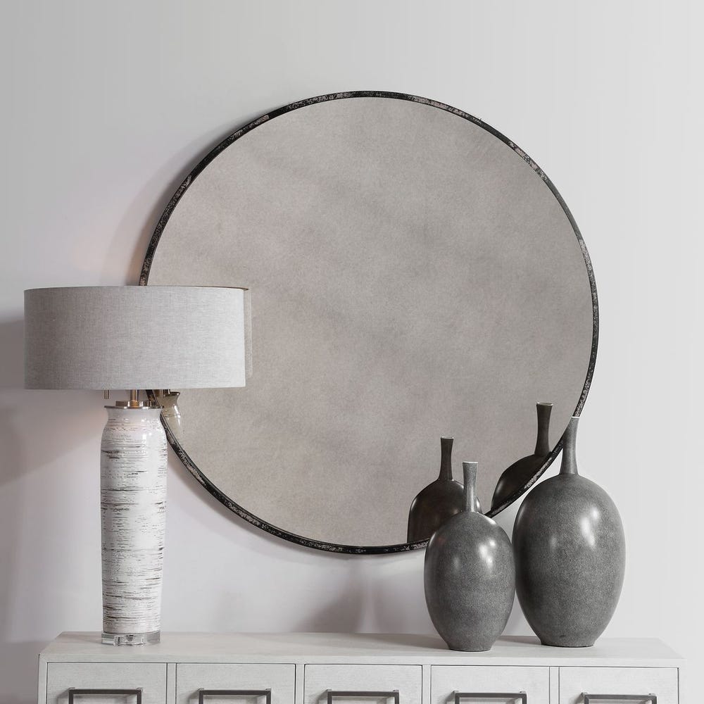 Junius Round Mirror, Antique White