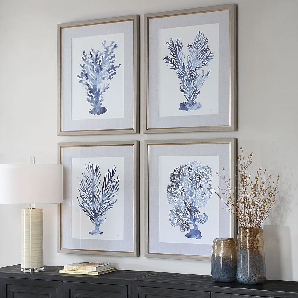 Shibori Coral Framed Prints, S/4