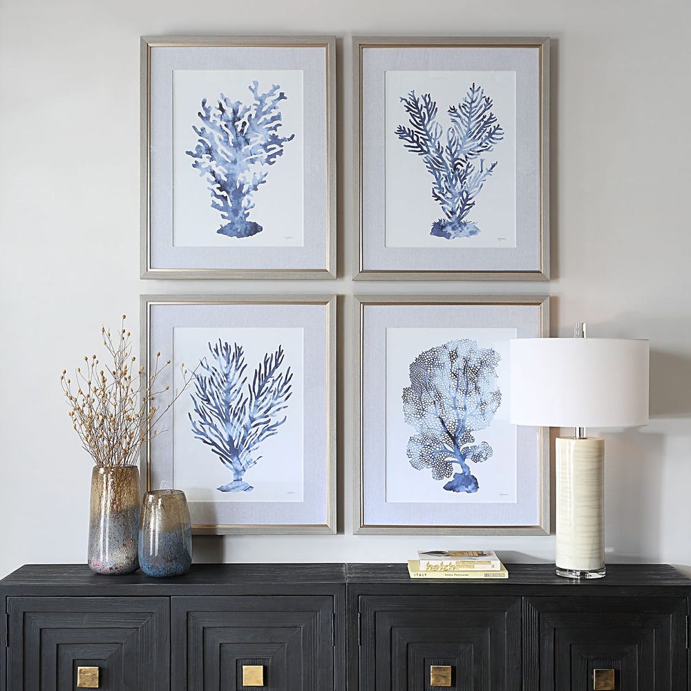 Shibori Coral Framed Prints, S/4