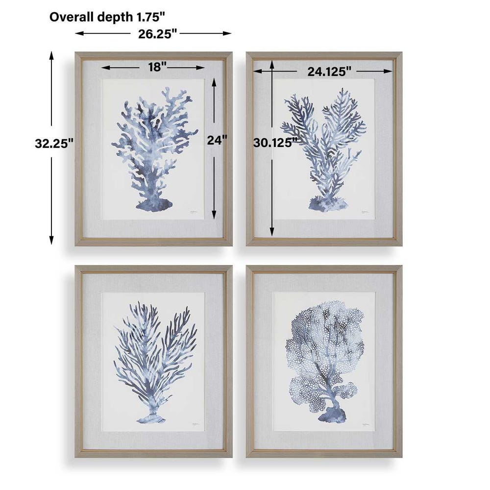 Shibori Coral Framed Prints, S/4