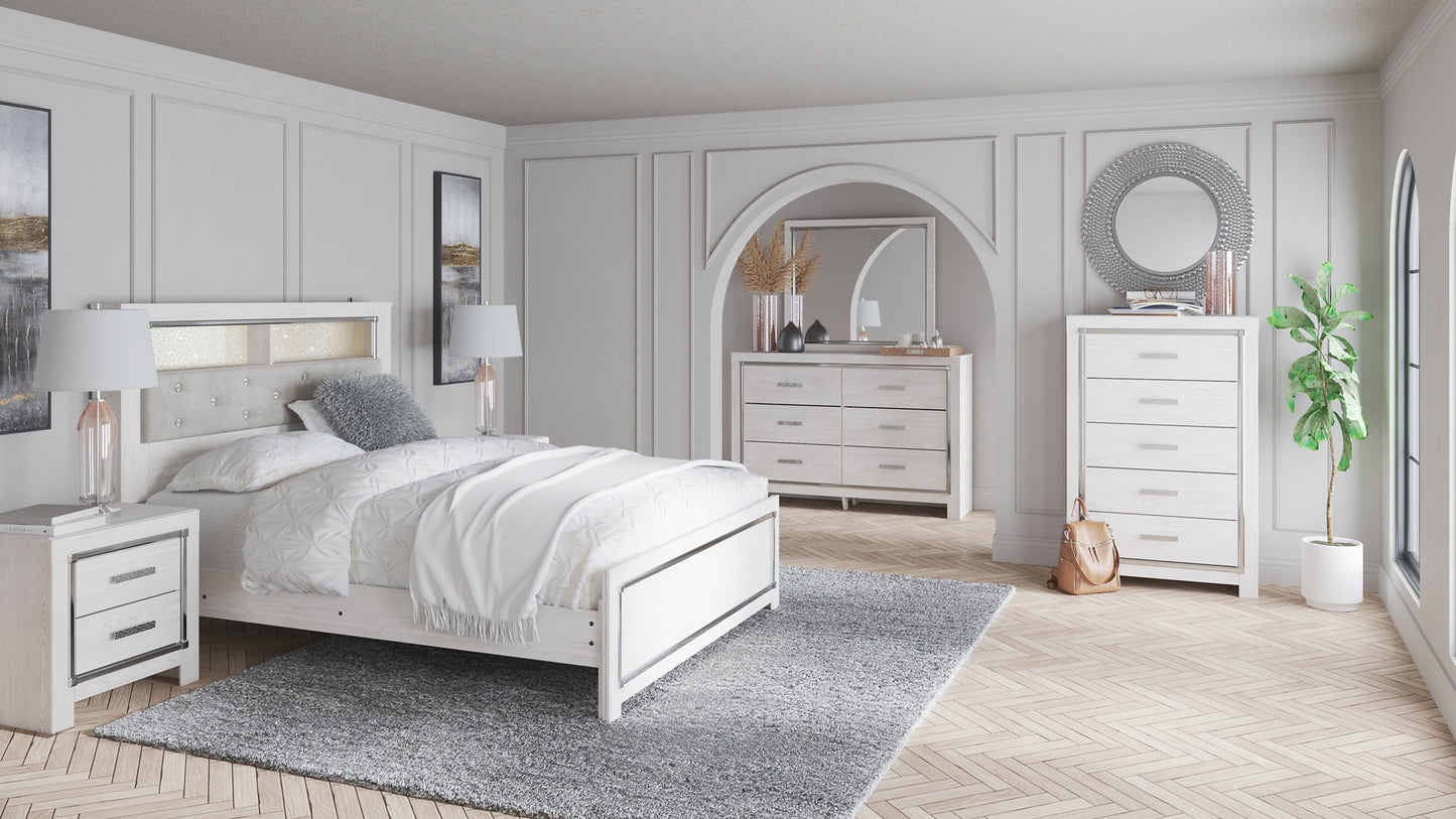 Altyra Queen Bookcase Headboard Bed with Mirrored Dresser, Chest and Nightstand