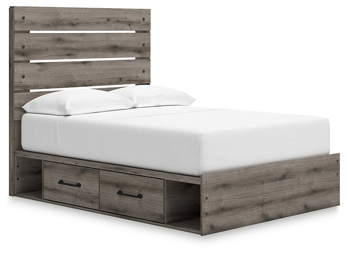 Graystorm Full Panel Bed with Storage with Mirrored Dresser, Chest and Nightstand