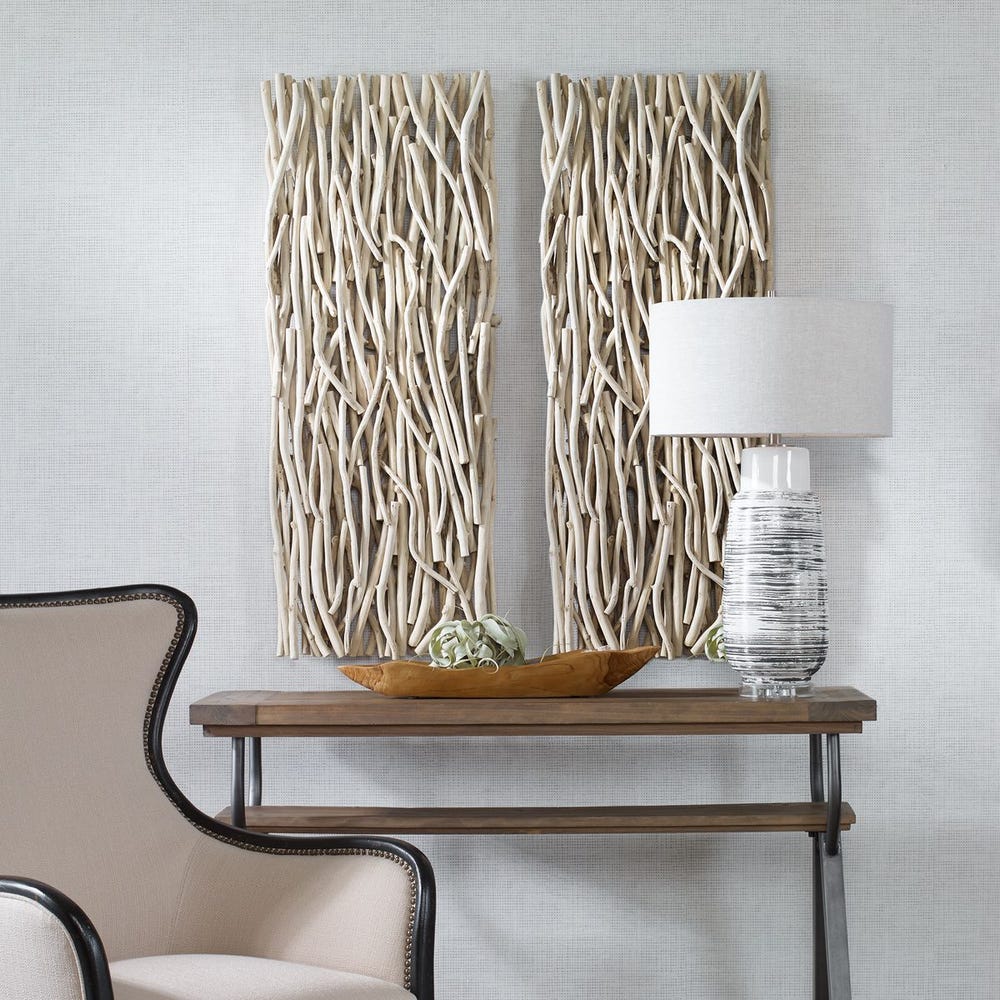 Gathered Teak Wood Wall Decor, Bleached