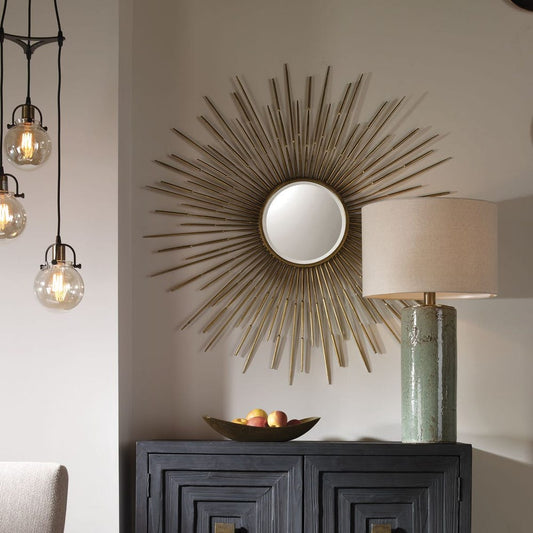 Golden Rays Round Mirror