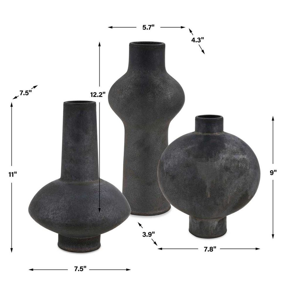 Charcoal Bloom Indoor-Outdoor Vases, S/3