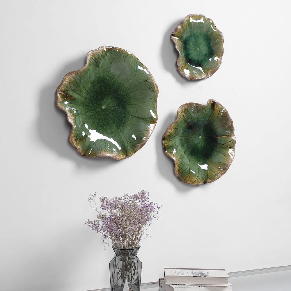 Abella Ceramic Indoor-Outdoor Wall Decor, Green, S/3