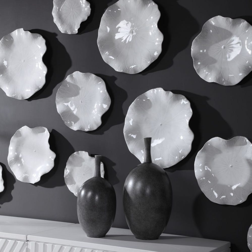 Abella Ceramic Indoor-Outdoor Wall Decor, White, S/3