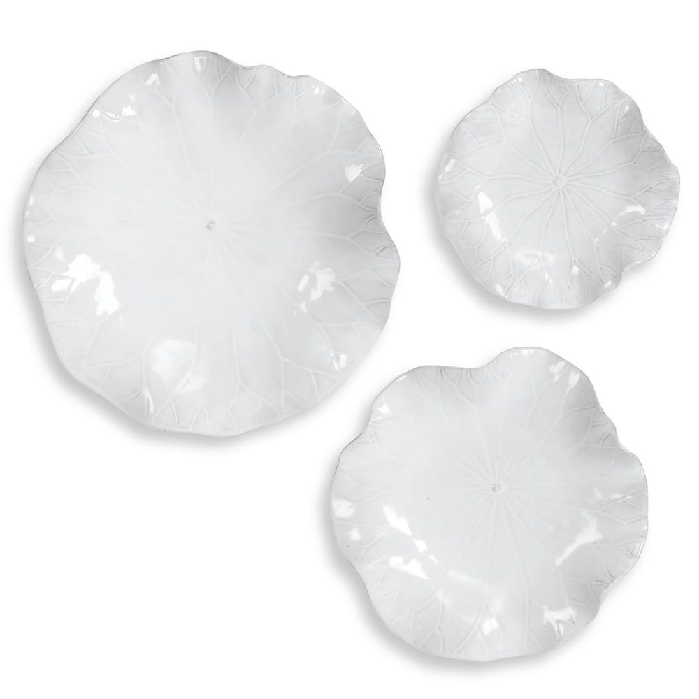Abella Ceramic Indoor-Outdoor Wall Decor, White, S/3