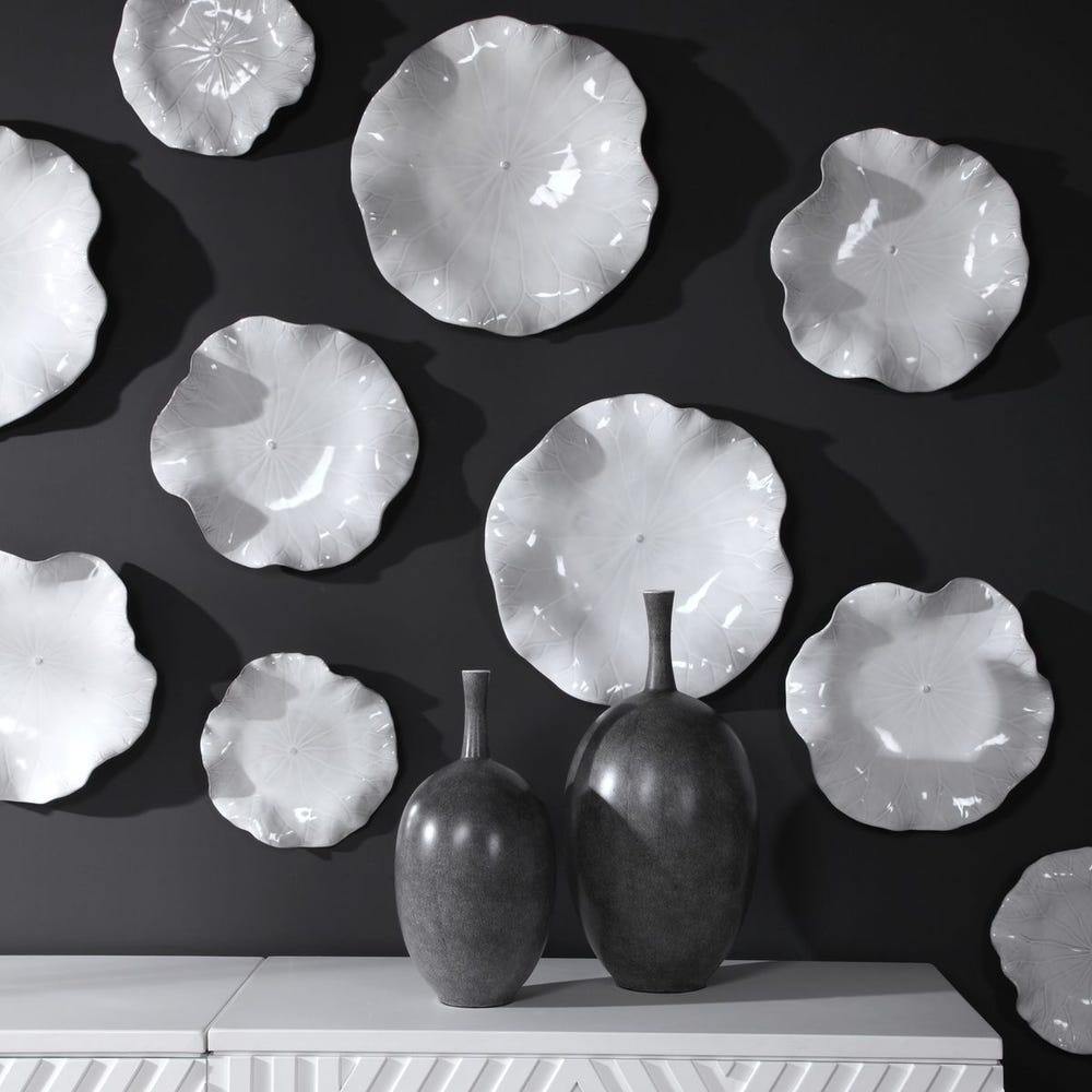 Abella Ceramic Indoor-Outdoor Wall Decor, White, S/3