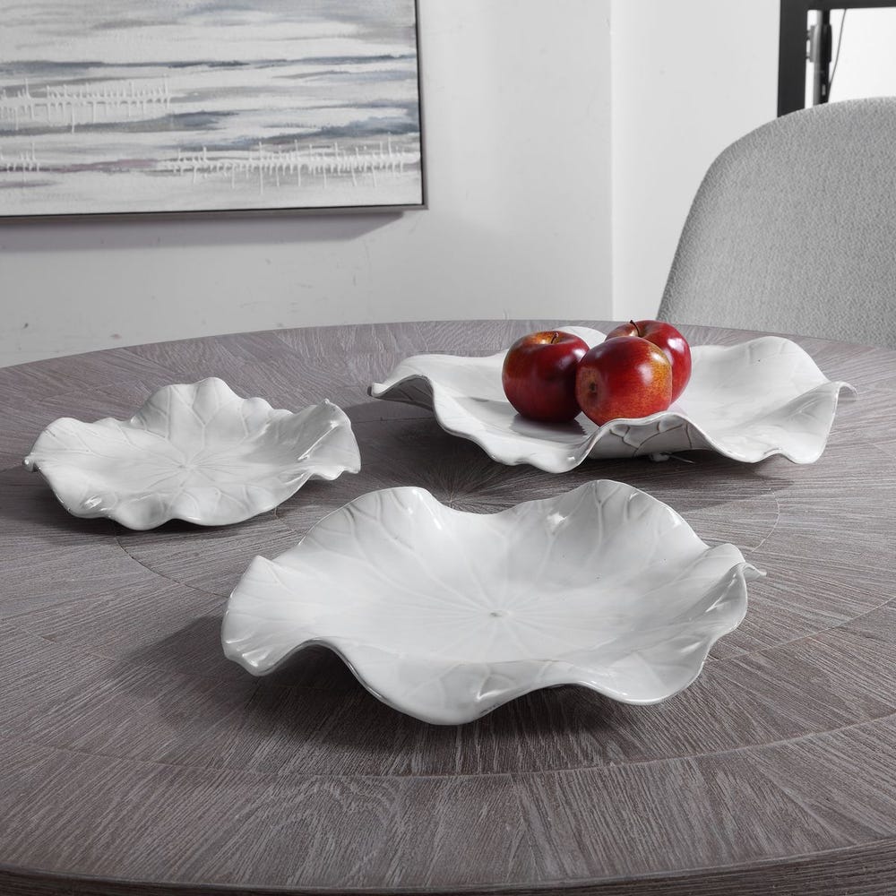 Abella Ceramic Indoor-Outdoor Wall Decor, White, S/3
