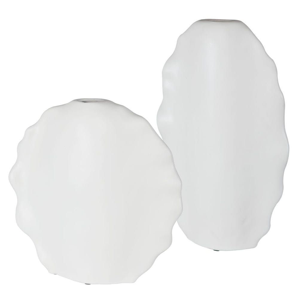 Ruffled Feathers Indoor-Outdoor Vases, White, S/2