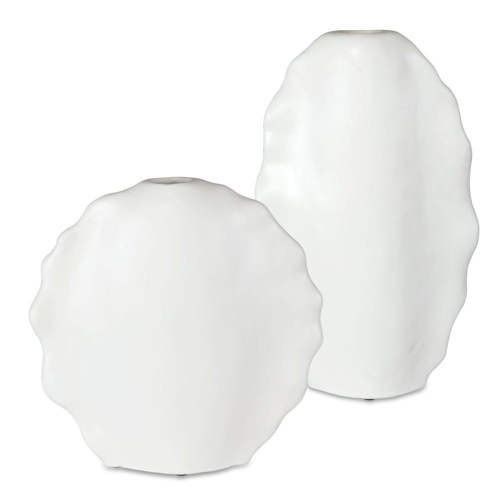 Ruffled Feathers Indoor-Outdoor Vases, White, S/2